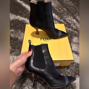 Fendi Black Ankle Boots with Silver Heel